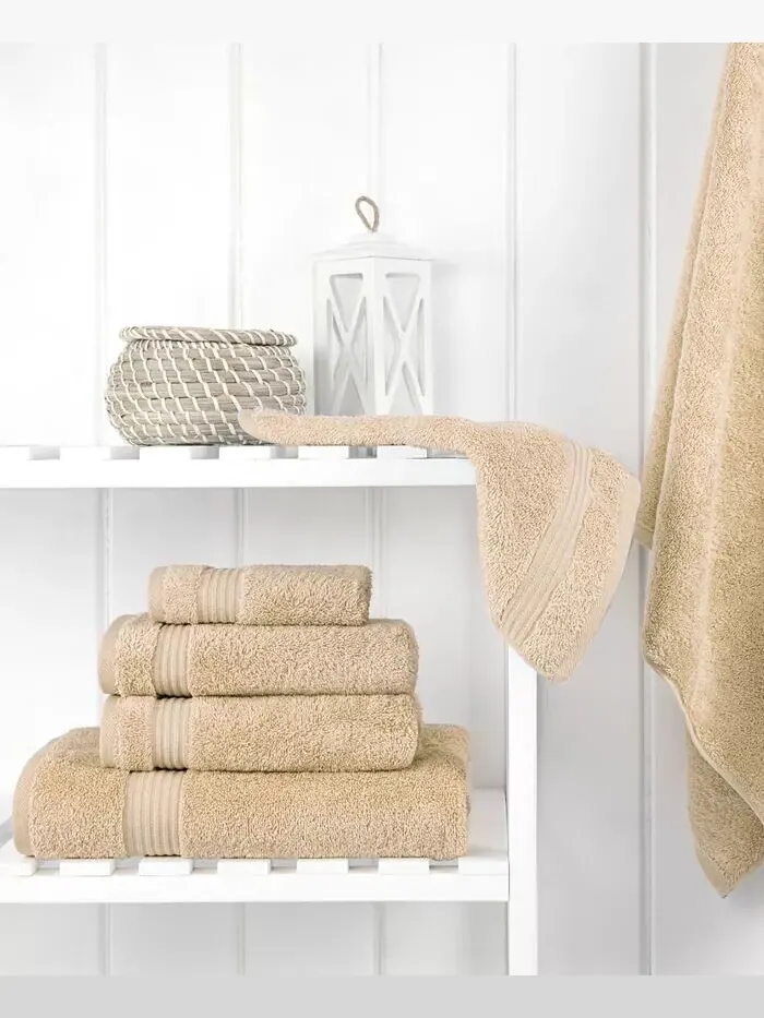 Набор банных полотенец American Soft Linen Bekos Premium из 100% турецкого хлопка, 6 шт — изображение 2 из 4, бежевый