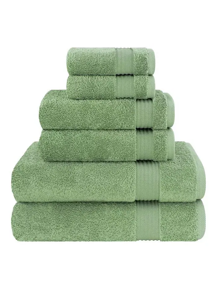 Набор банных полотенец American Soft Linen Bekos Premium из 100% турецкого хлопка, 6 шт — изображение 1 из 4, зеленый