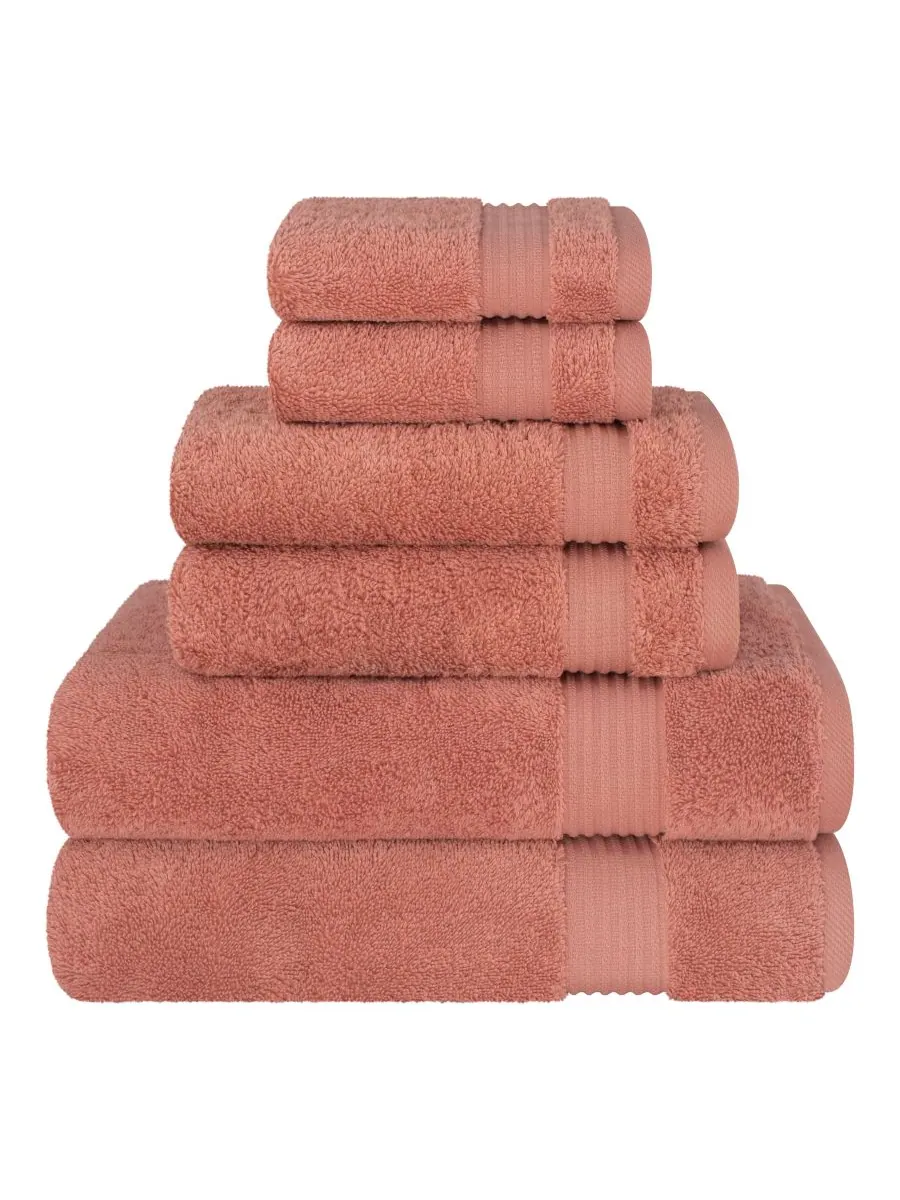 Набор банных полотенец Bekos Premium из 6 предметов, 100% турецкий хлопок American Soft Linen — изображение 1 из 4, коралл