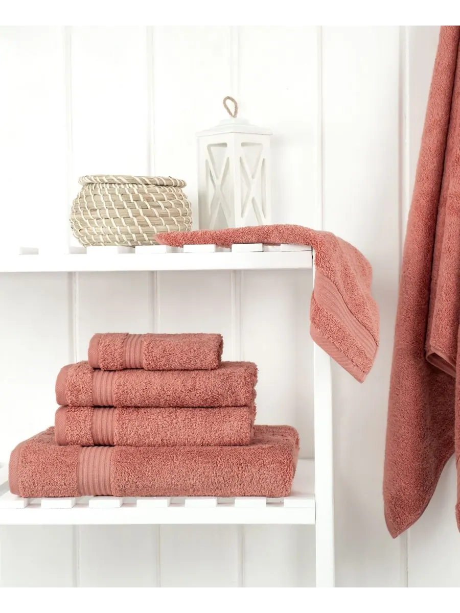 Набор банных полотенец Bekos Premium из 6 предметов, 100% турецкий хлопок American Soft Linen — изображение 2 из 4, коралл