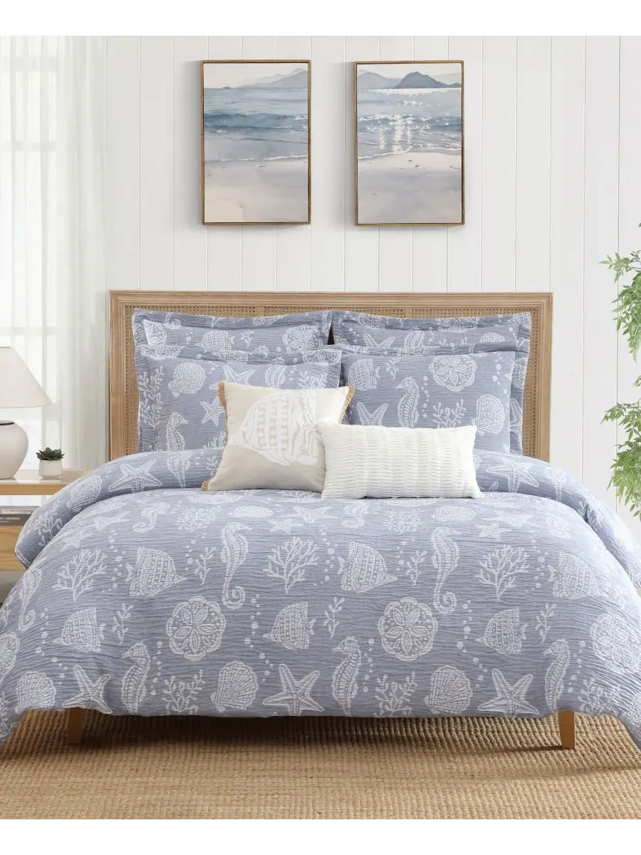 Комплект постельного белья Seaside Charm из 3 предметов, размер Queen Levtex — изображение 6 из 7, джинсовый синий синий