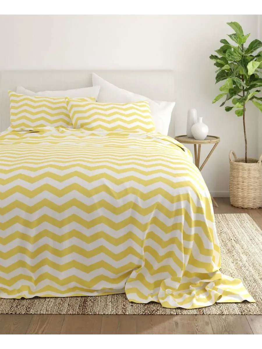 Комплект постельного белья Boho & Beyond Premium Ultra Soft Pattern из 4 предметов, размер Queen — изображение 2 из 8, желтый