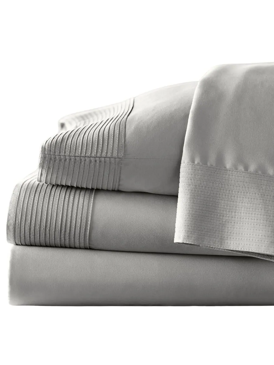 Элегантный плиссированный комплект постельного белья 21 дюйм, очень глубокий, с карманами, размер — изображение 6 из 6, серый