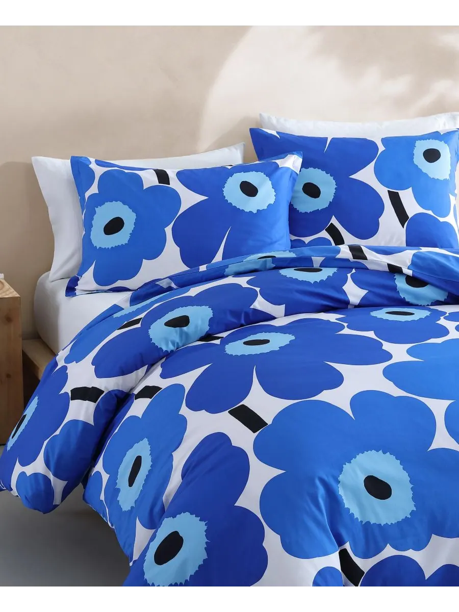 Комплект постельного белья Unikko из 3 предметов, изготовленный из хлопкового перкаля, размер — изображение 9 из 10, синий