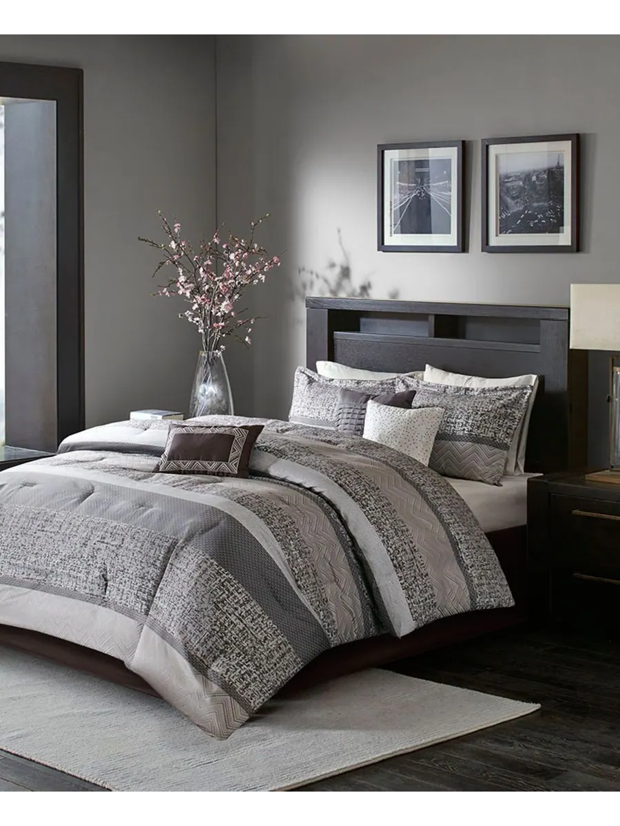 Комплект постельного белья Rhapsody Jacquard из 7 предметов, размер King Madison Park — изображение 9 из 10, серый
