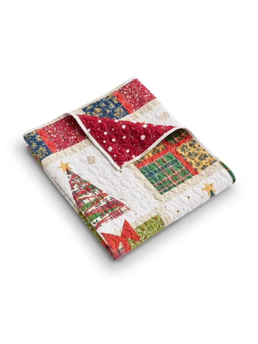 Плед двусторонний с новогодним принтом Deck the Halls Greenland Home Fashions — изображение 3 из 5, красный