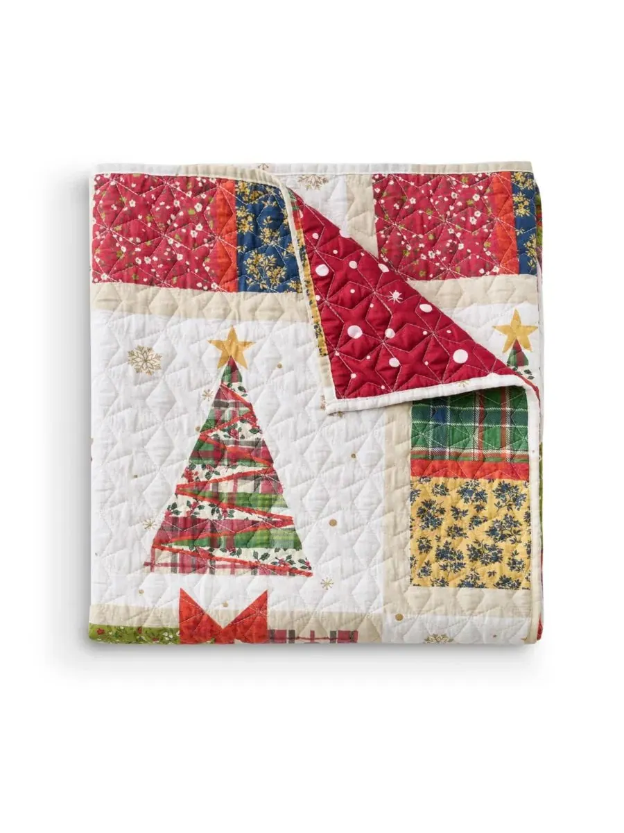 Плед двусторонний с новогодним принтом Deck the Halls Greenland Home Fashions — изображение 5 из 5, красный