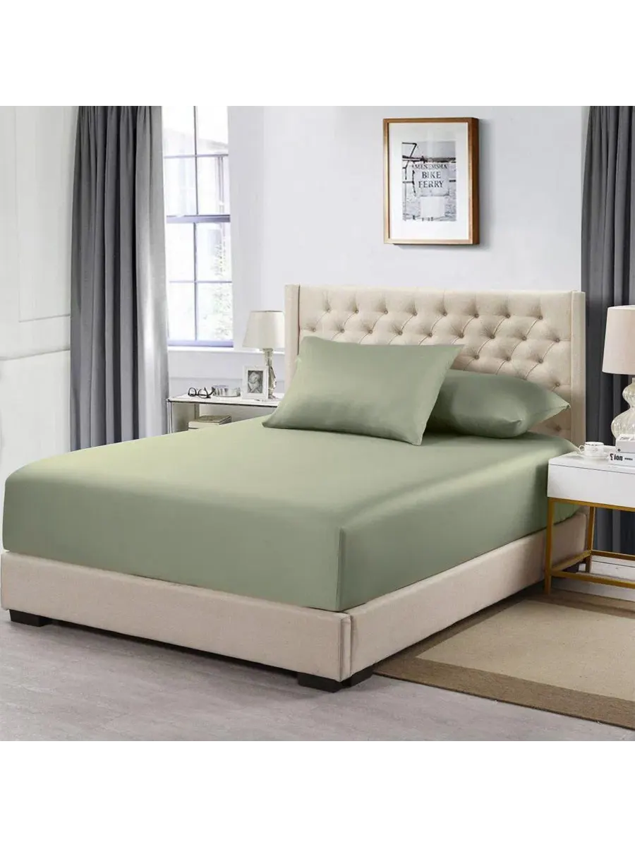 Простыня на резинке 137x193 см, 60% бамбук 40% хлопок Egyptian Linens — изображение 1 из 2, шалфейный