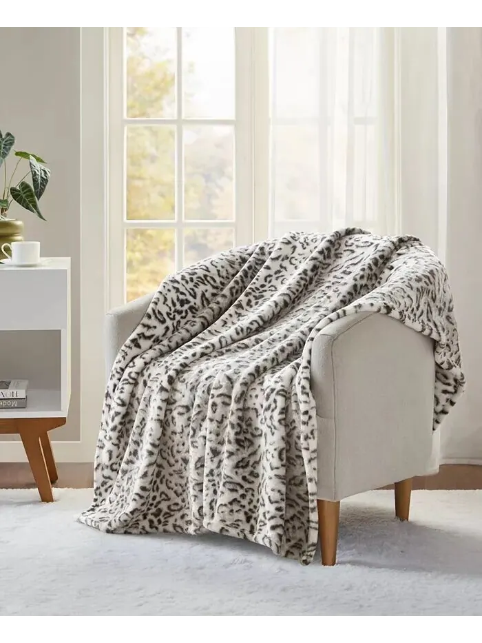 Уютное плюшевое плед с принтом, 50 x 70 дюймов Premier Comfort — изображение 1 из 4, снежный леопард