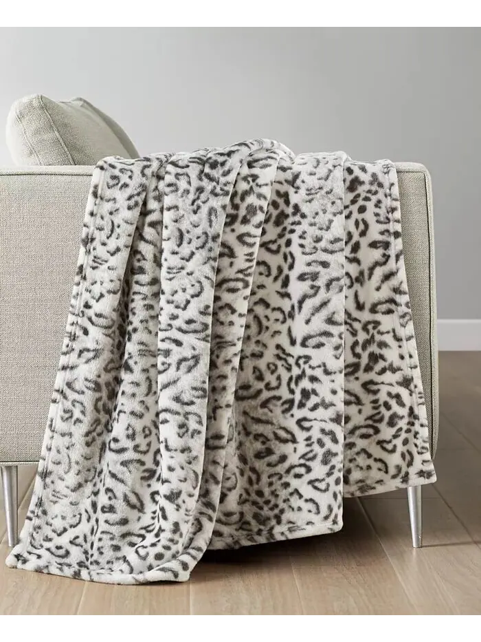 Уютное плюшевое плед с принтом, 50 x 70 дюймов Premier Comfort — изображение 2 из 4, снежный леопард