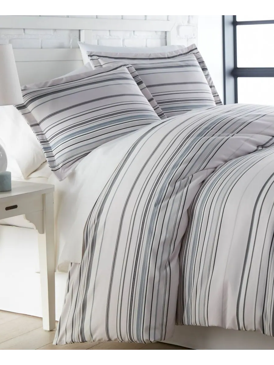 Комплект постельного белья в полоску, 3 предмета, размер Full/Queen Southshore Fine Linens — изображение 1 из 5, серый