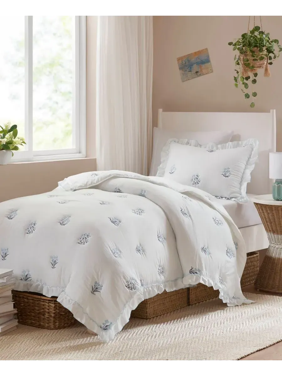 Комплект постельного белья Aglaia Floral Down Alternative, 2 предмета, размер Twin/Twin XL — изображение 2 из 10, синий