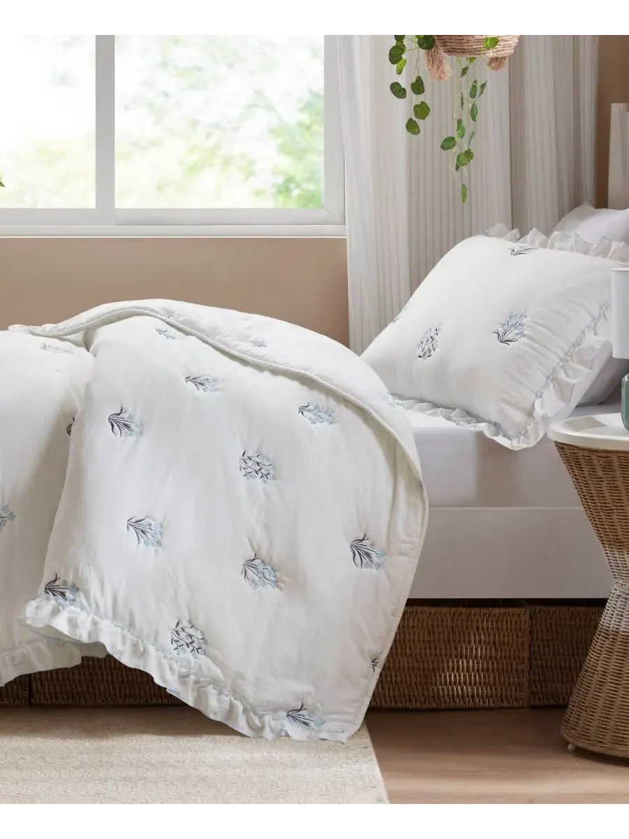 Комплект постельного белья Aglaia Floral Down Alternative, 2 предмета, размер Twin/Twin XL — изображение 6 из 10, синий