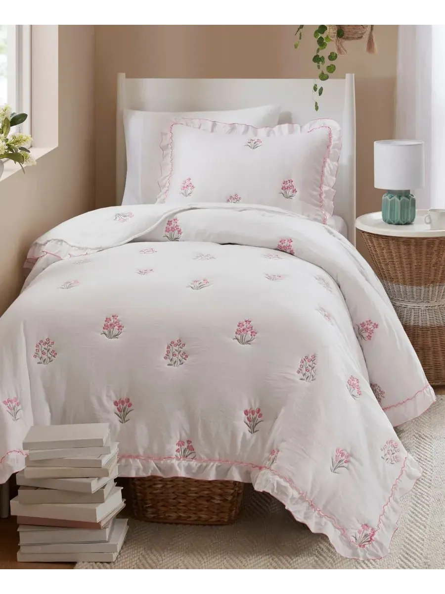 Комплект постельного белья Aglaia Floral Down Alternative, 2 предмета, размер Twin/Twin XL — изображение 1 из 10, розовый