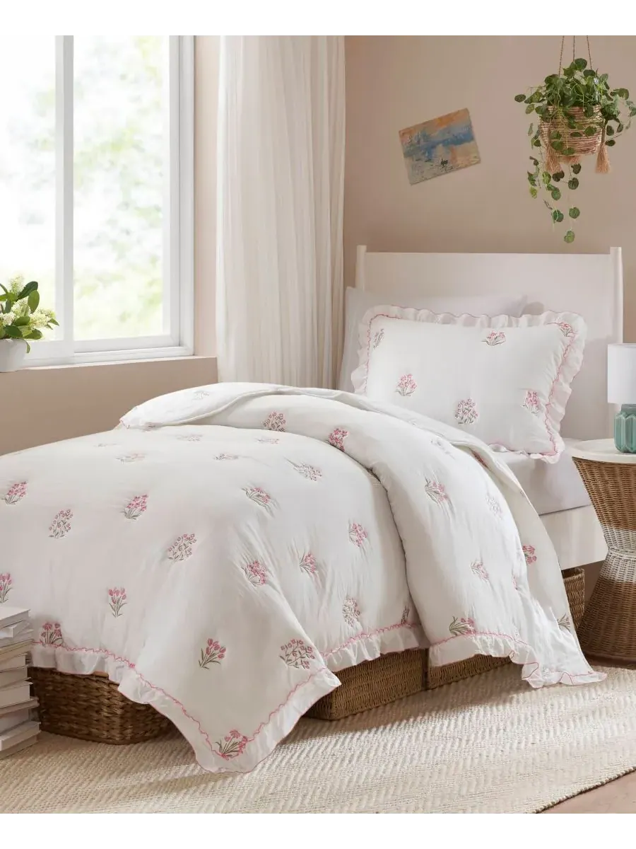 Комплект постельного белья Aglaia Floral Down Alternative, 2 предмета, размер Twin/Twin XL — изображение 2 из 10, розовый