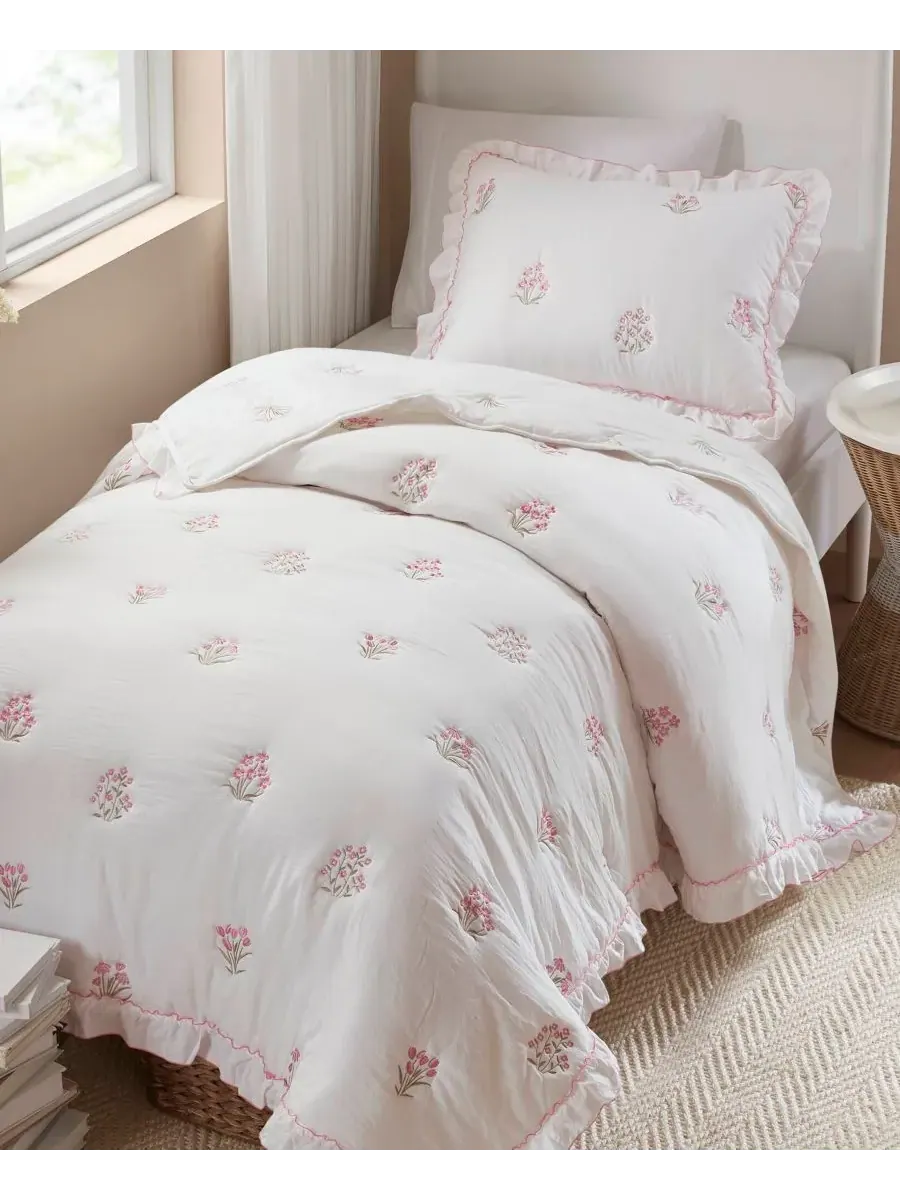 Комплект постельного белья Aglaia Floral Down Alternative, 2 предмета, размер Twin/Twin XL — изображение 4 из 10, розовый