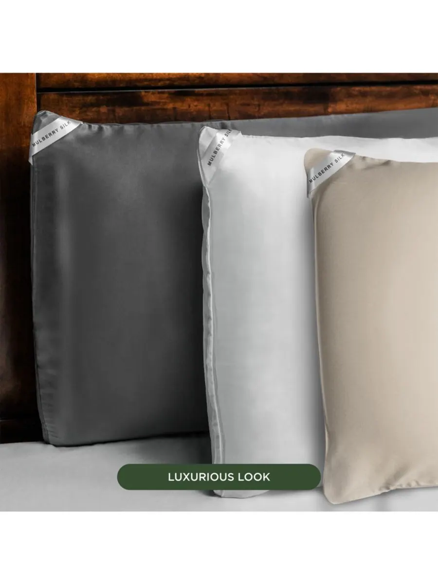 Наволочка DualSilk из тутового шелка и эвкалипта, 22 момме NIGHT, Gunmetal, King — изображение 9 из 10, серый