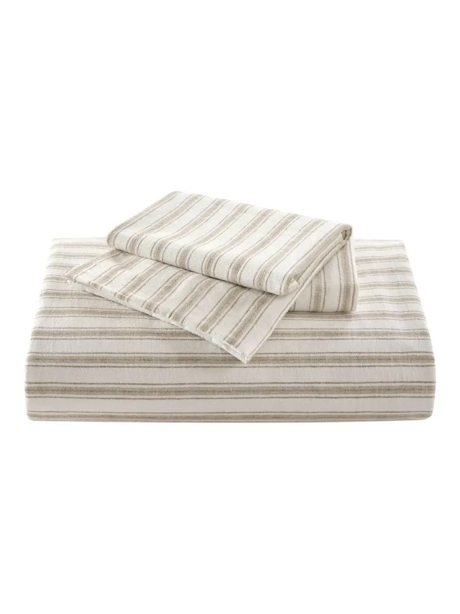 Комплект постельного белья Etta в полоску, 3 предмета, размер Queen Madison Park — изображение 7 из 10, бежевый