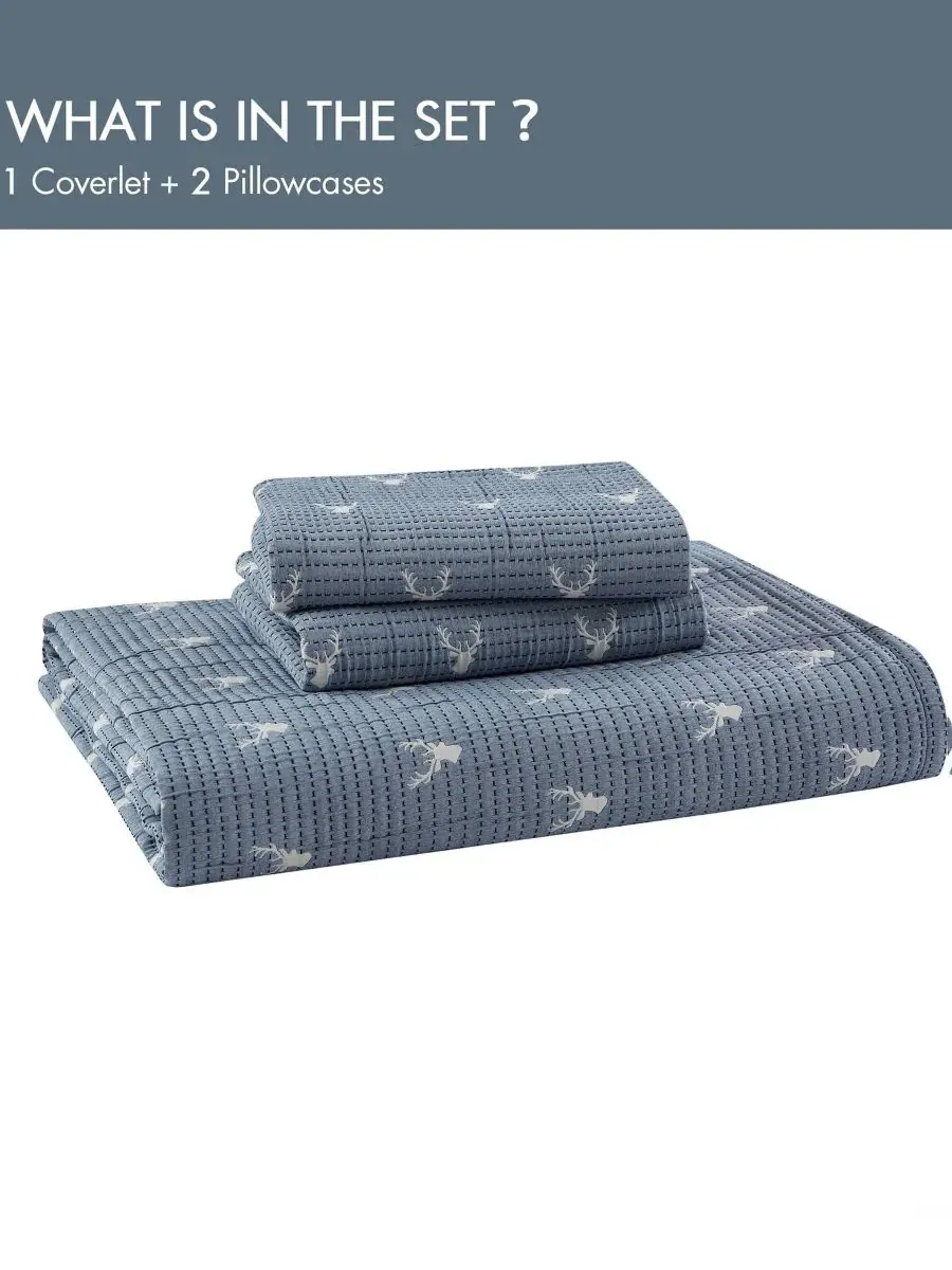Комплект из 3 предметов Keystone Matelasse (покрывало), размер Full/Queen Woolrich — изображение 3 из 10, синий