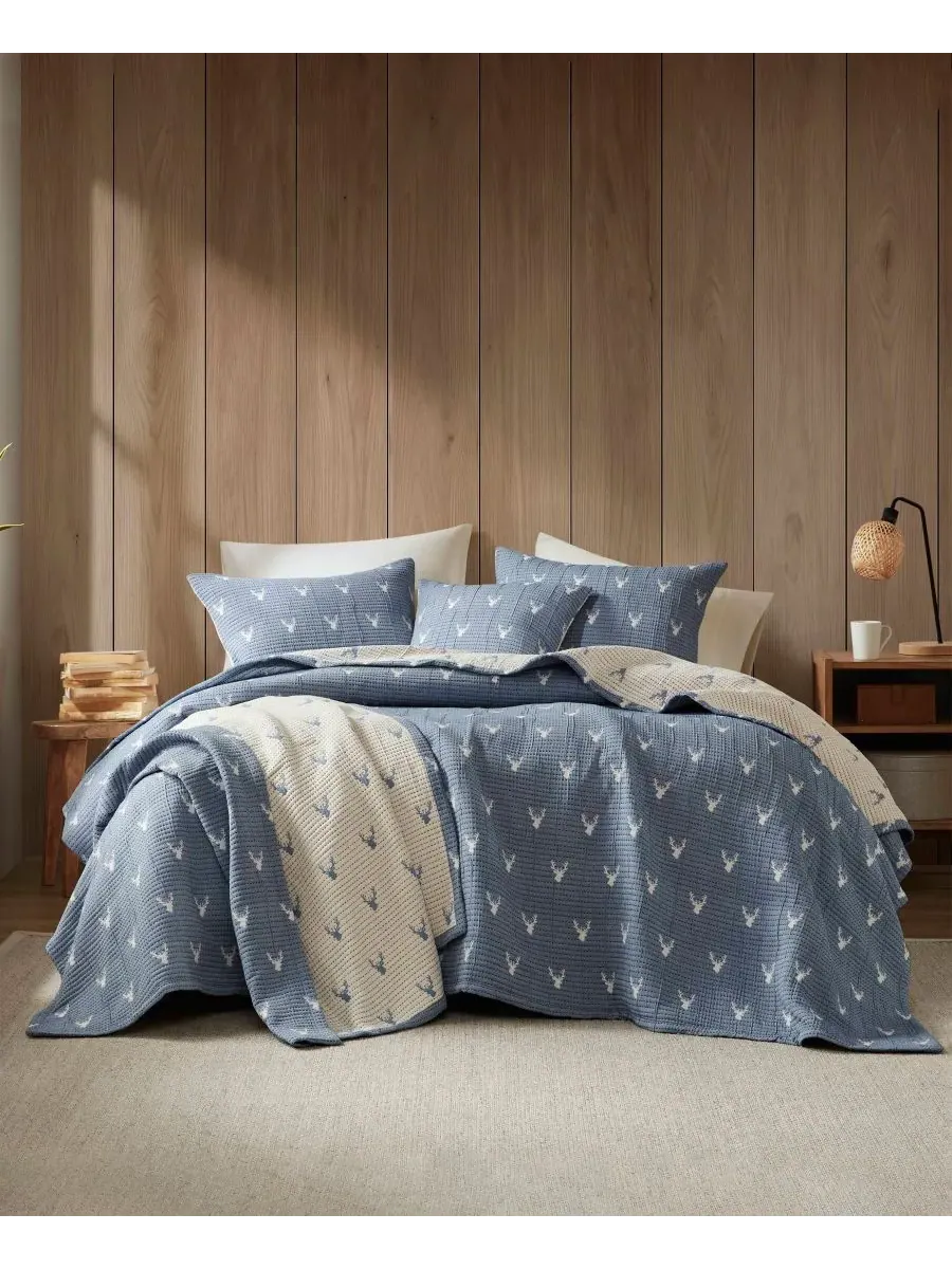 Комплект из 3 предметов Keystone Matelasse (покрывало), размер Full/Queen Woolrich — изображение 7 из 10, синий