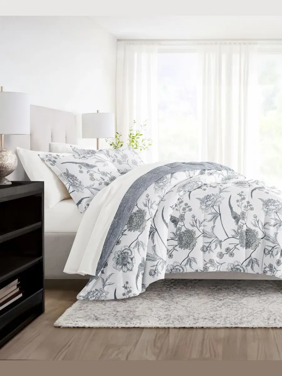 Комплект постельного белья 7 предметов с узором, Queen ienjoy Home — изображение 4 из 11, светлый синий
