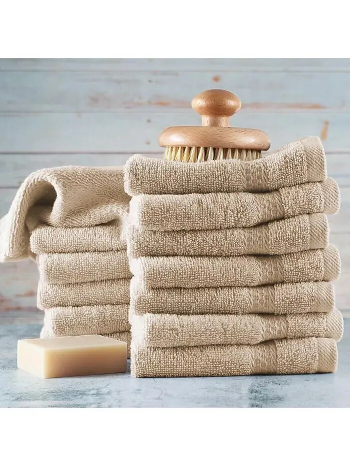 Коллекция банных полотенец Hearth & Harbor из 100% хлопка, 12 шт — изображение 3 из 3, бежевый кремовый
