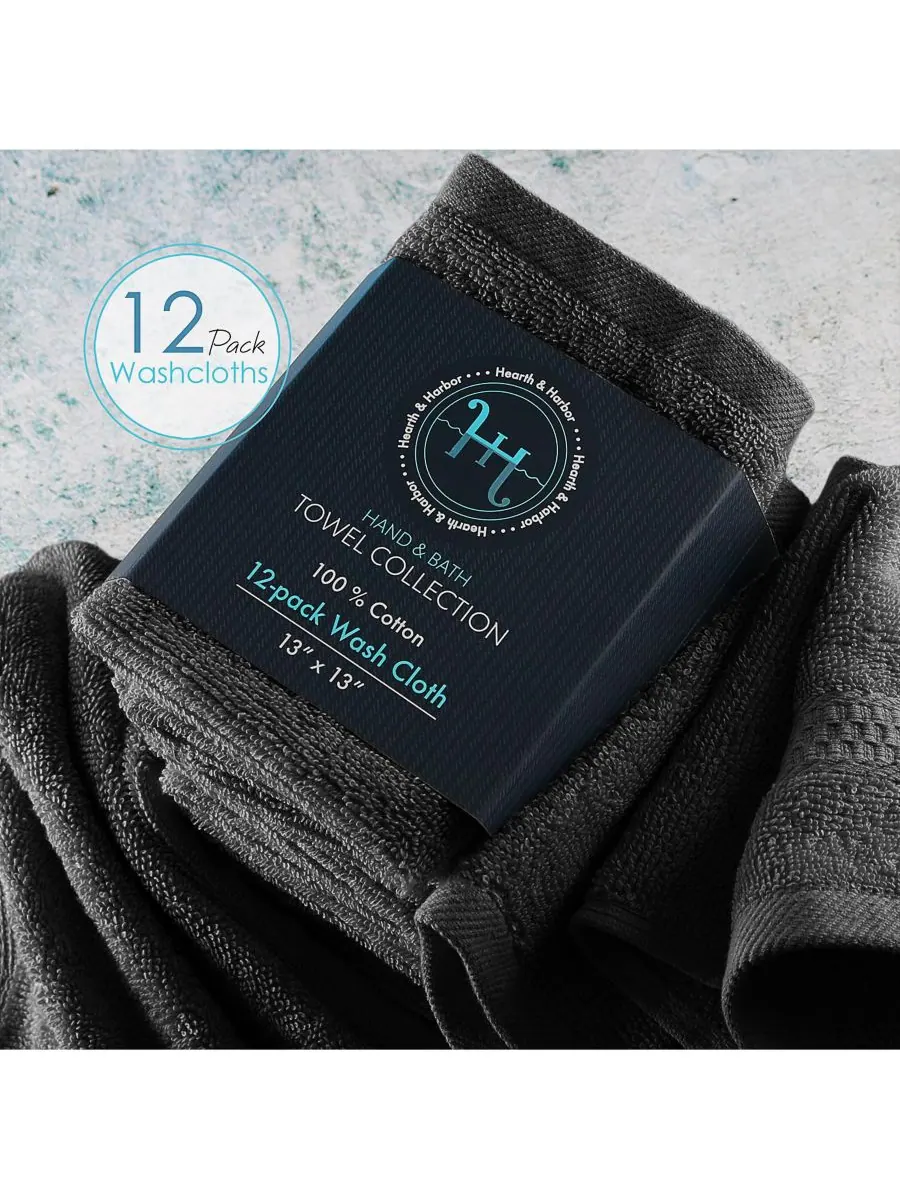 Роскошный набор салфеток для умывания из чесаного хлопка, 12 штук Hearth & Harbor — изображение 2 из 3, черный