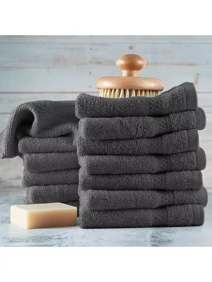 Коллекция банных полотенец Hearth & Harbor из 100% хлопка, 12 шт — изображение 3 из 3, серый