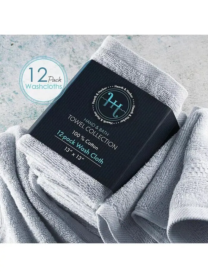 Коллекция банных полотенец Hearth & Harbor из 100% хлопка, 12 шт — изображение 2 из 3, синий