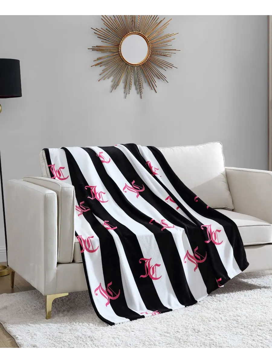 Плед Cabana Plush в полоску, 50 x 70 дюймов Juicy Couture — изображение 3 из 6, черный
