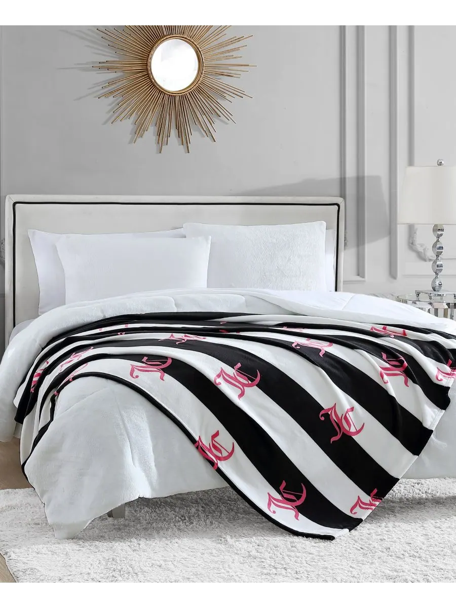 Плед Cabana Plush в полоску, 50 x 70 дюймов Juicy Couture — изображение 4 из 6, черный