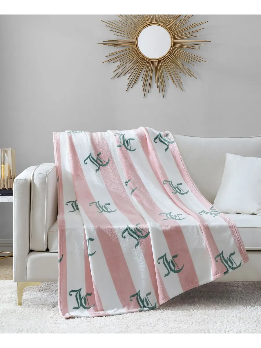 Плед Cabana Plush в полоску, 50 x 70 дюймов Juicy Couture — изображение 1 из 7, розовый