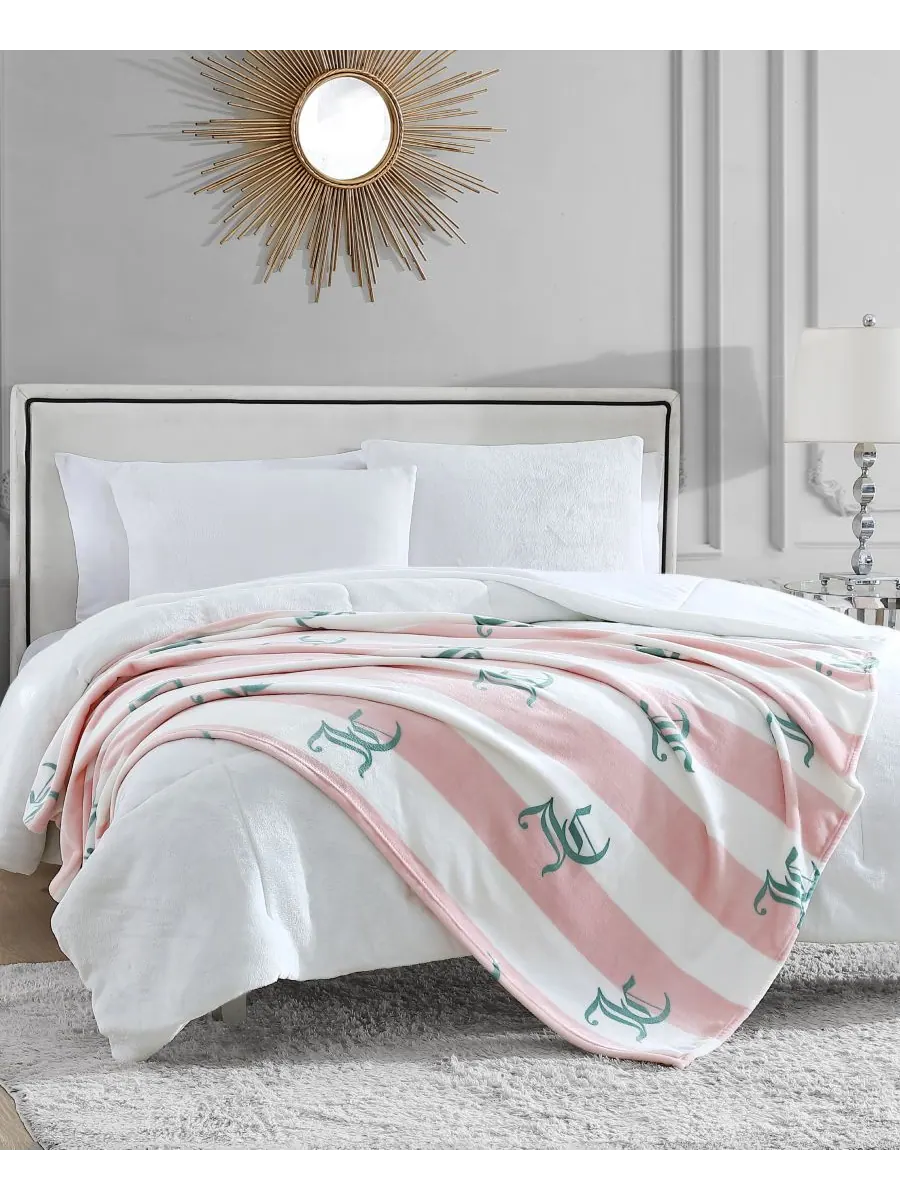 Плед Cabana Plush в полоску, 50 x 70 дюймов Juicy Couture — изображение 5 из 7, розовый