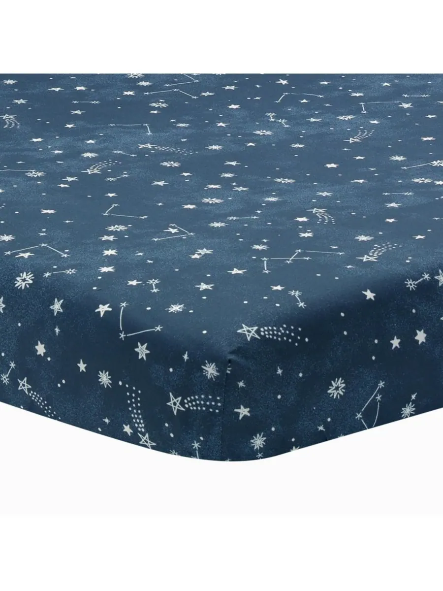 Lambs & Ivy Простыня для детской кроватки Sky Rocket Blue Stars/Galaxy/Space из 100% хлопка — синий