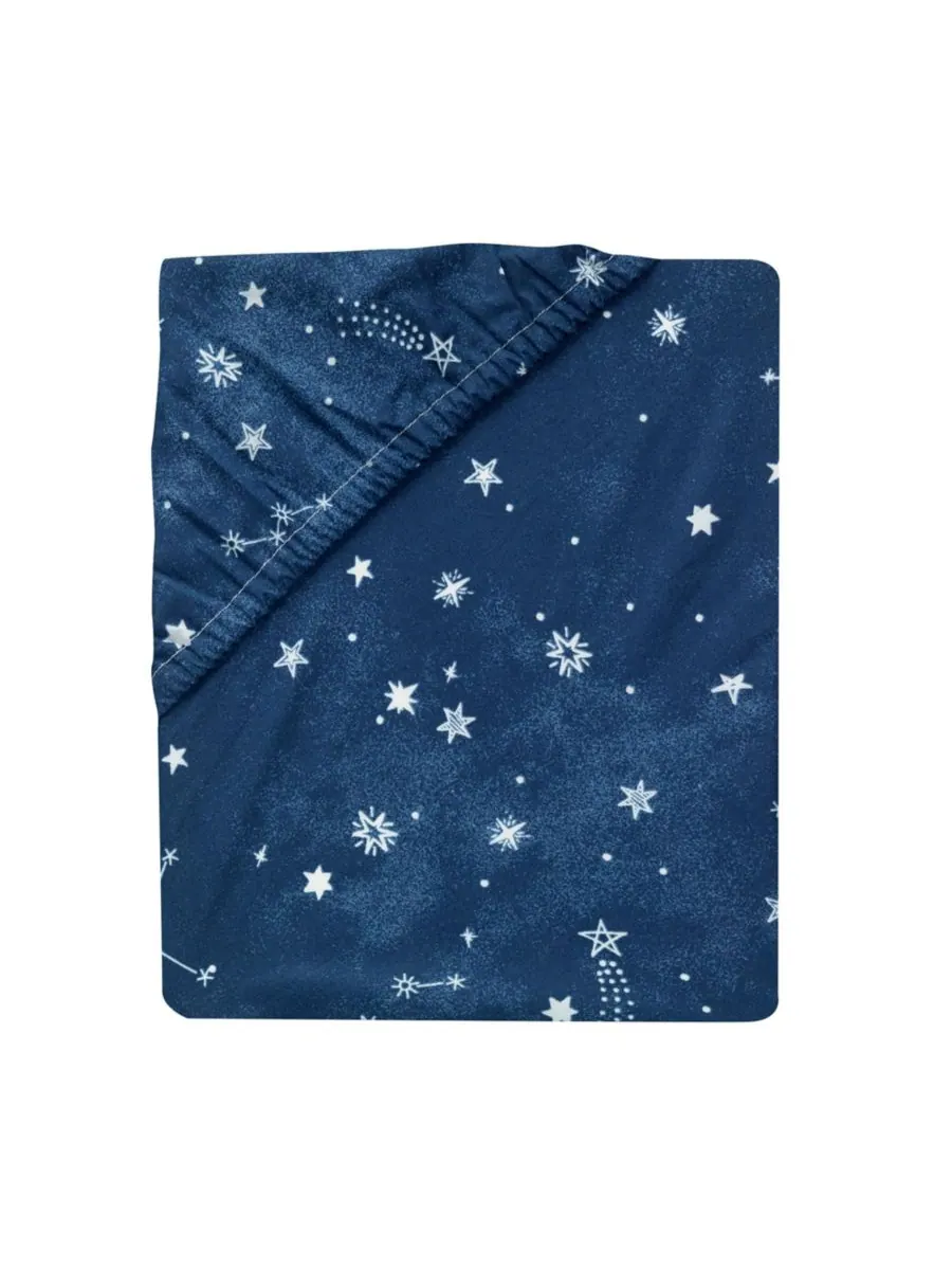 Lambs & Ivy Простыня для детской кроватки Sky Rocket Blue Stars/Galaxy/Space из 100% хлопка — изображение 5 из 5, синий
