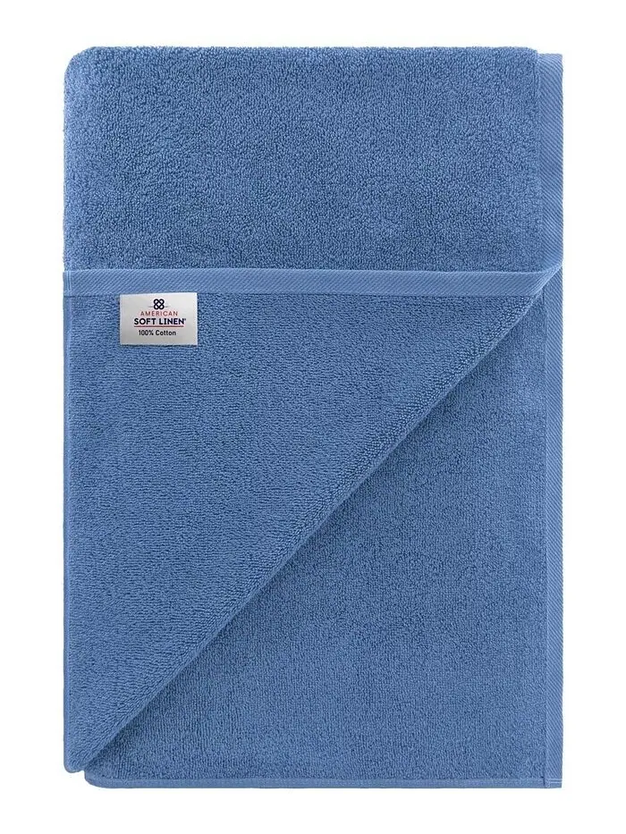 Большое банное полотенце American Soft Linen Edison Luxury из 100% турецкого хлопка — изображение 4 из 4, синий