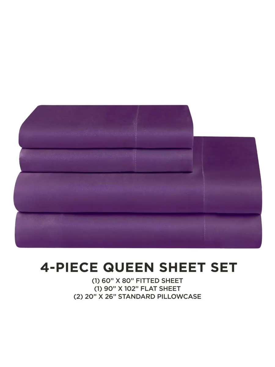 Комплект постельного белья из атласа, 4 предмета, размер queen. Juicy Couture — изображение 3 из 5, фиолетовый