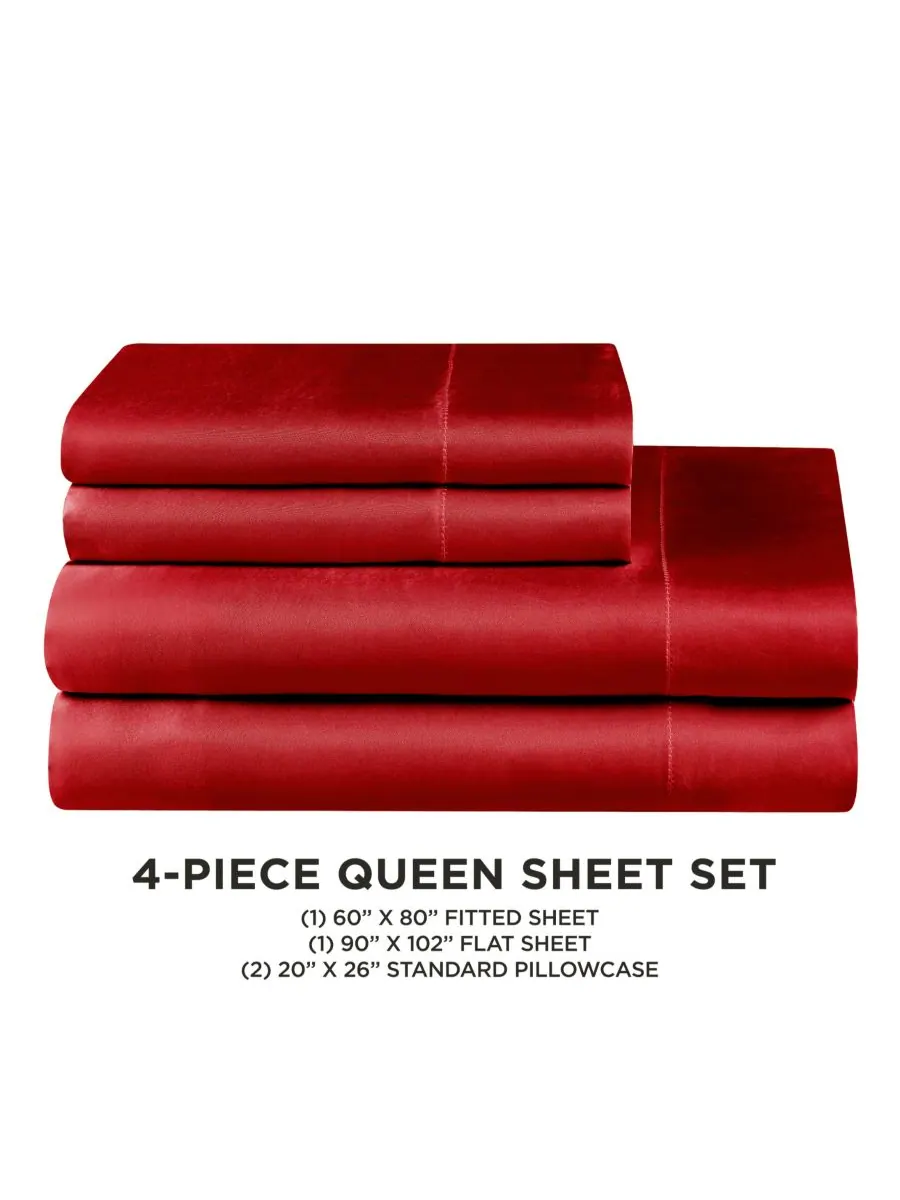Комплект постельного белья из атласа, 4 предмета, размер queen. Juicy Couture — изображение 3 из 5, красный