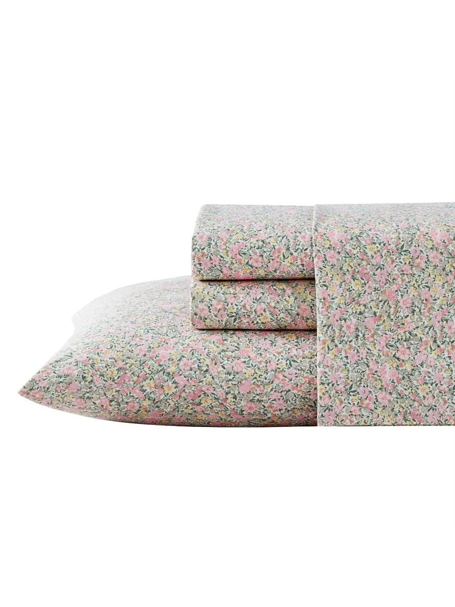 Комплект постельного белья из хлопкового перкаля, 4 предмета, размер Queen Laura Ashley — изображение 1 из 5, розовый