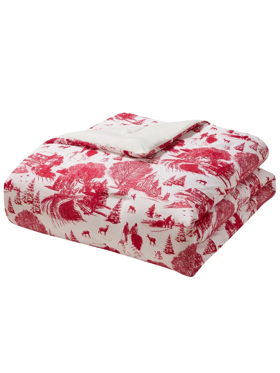 Комплект постельного белья Toile Holiday из 3 предметов, размер Twin/Twin XL Hallmark Bedding — изображение 3 из 7, красный
