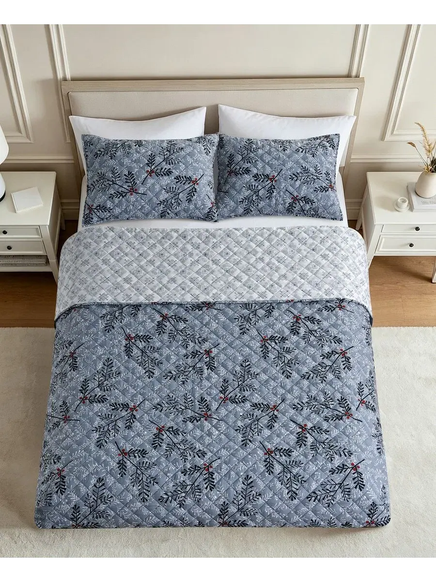 Комплект стеганого одеяла Festive Botanical Lenox, Twin — изображение 4 из 7, синий