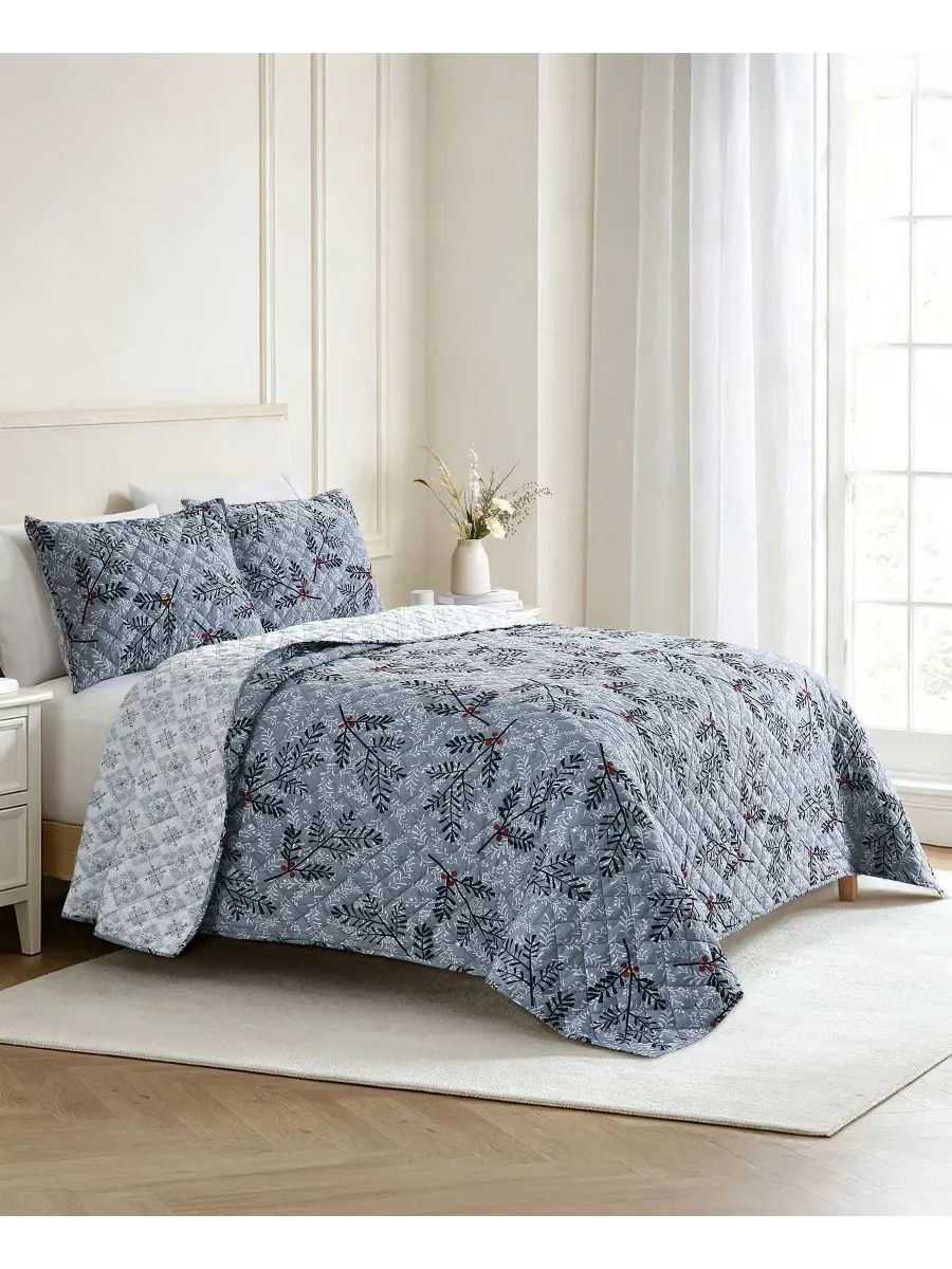 Комплект стеганого одеяла Festive Botanical Lenox, Twin — изображение 5 из 7, синий