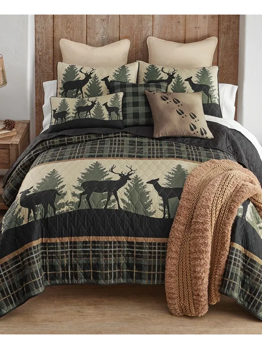 Комплект стеганого покрывала Deer Walk Tranquil 3-Pc., Queen Donna Sharp — зеленый
