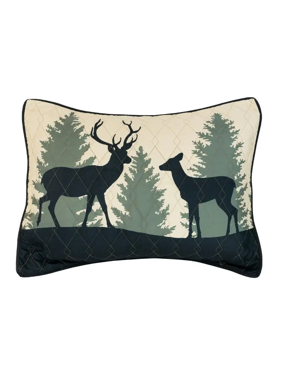 Комплект стеганого покрывала Deer Walk Tranquil 3-Pc., Queen Donna Sharp — изображение 4 из 5, черный зеленый