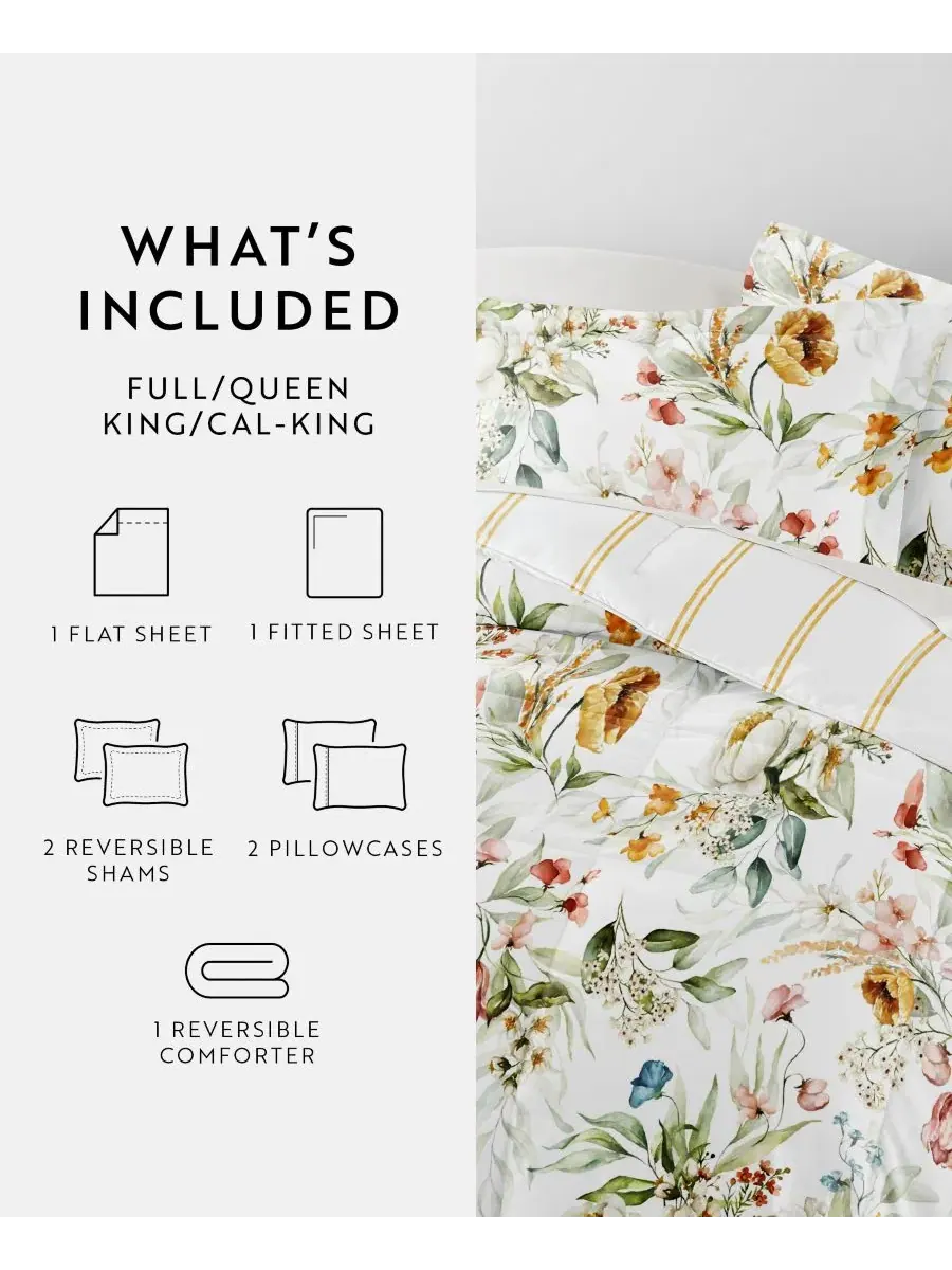 Комплект постельного белья с узором, 7 предметов, California King ienjoy Home, Chintz Floral Stripe — изображение 11 из 11