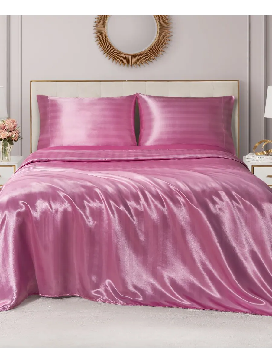 Комплект постельного белья из атласа и дамаска, 4 предмета, размер Queen Juicy Couture — изображение 6 из 9, розовый