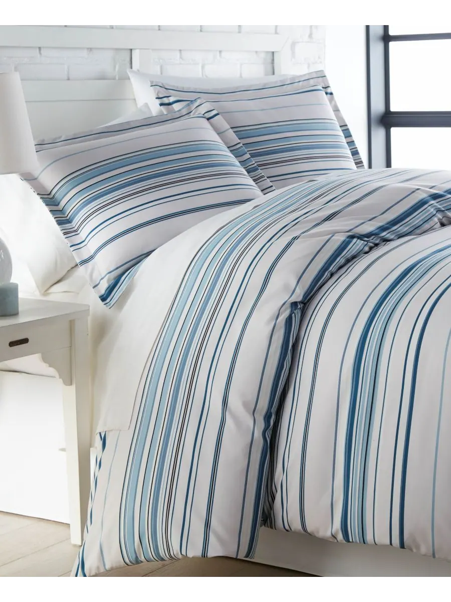 Комплект постельного белья в полоску, 3 предмета, размер King Southshore Fine Linens — изображение 1 из 5, синий