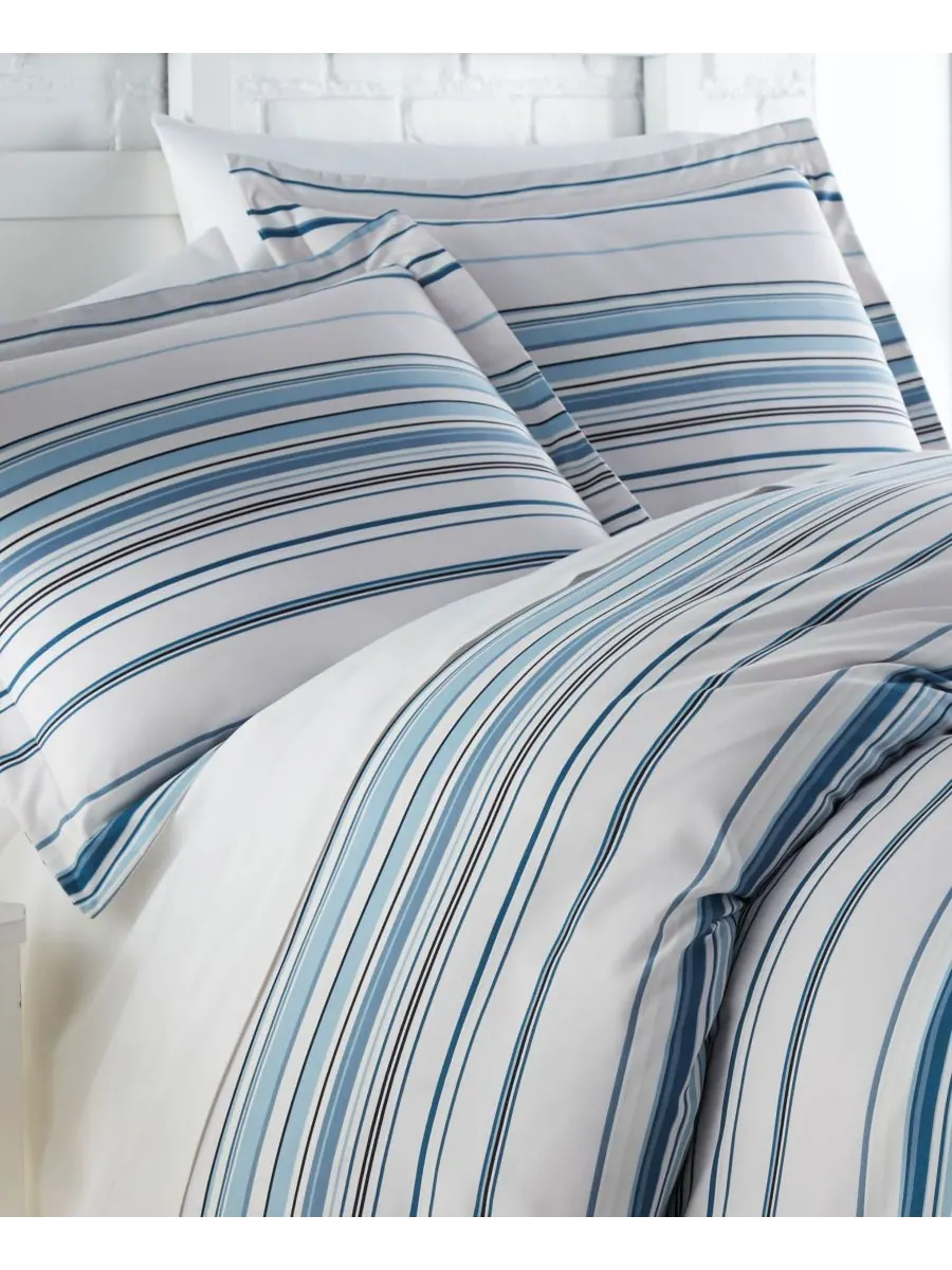 Комплект постельного белья в полоску, 3 предмета, размер King Southshore Fine Linens — изображение 5 из 5, синий
