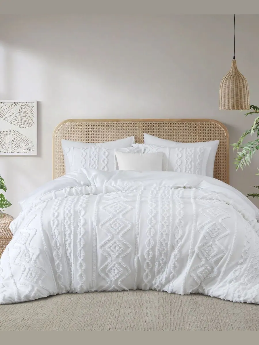 Комплект постельного белья Aluma Geometric из 3 предметов, размер Twin Stratford Park — изображение 1 из 5, белый