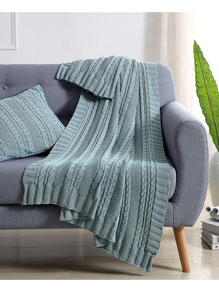 Плед Dublin Cable Knit, 50 x 70 дюймов VCNY Home — изображение 1 из 2, синий